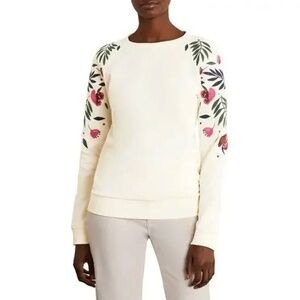 New Boden Floral Embroidered Cotton Sweatshirt Ivory XS